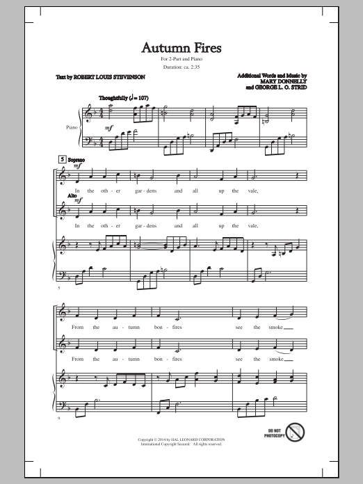 Mary Donnelly Autumn Fires Sheet Music Notes & Chords for 2-Part Choir - Download or Print PDF