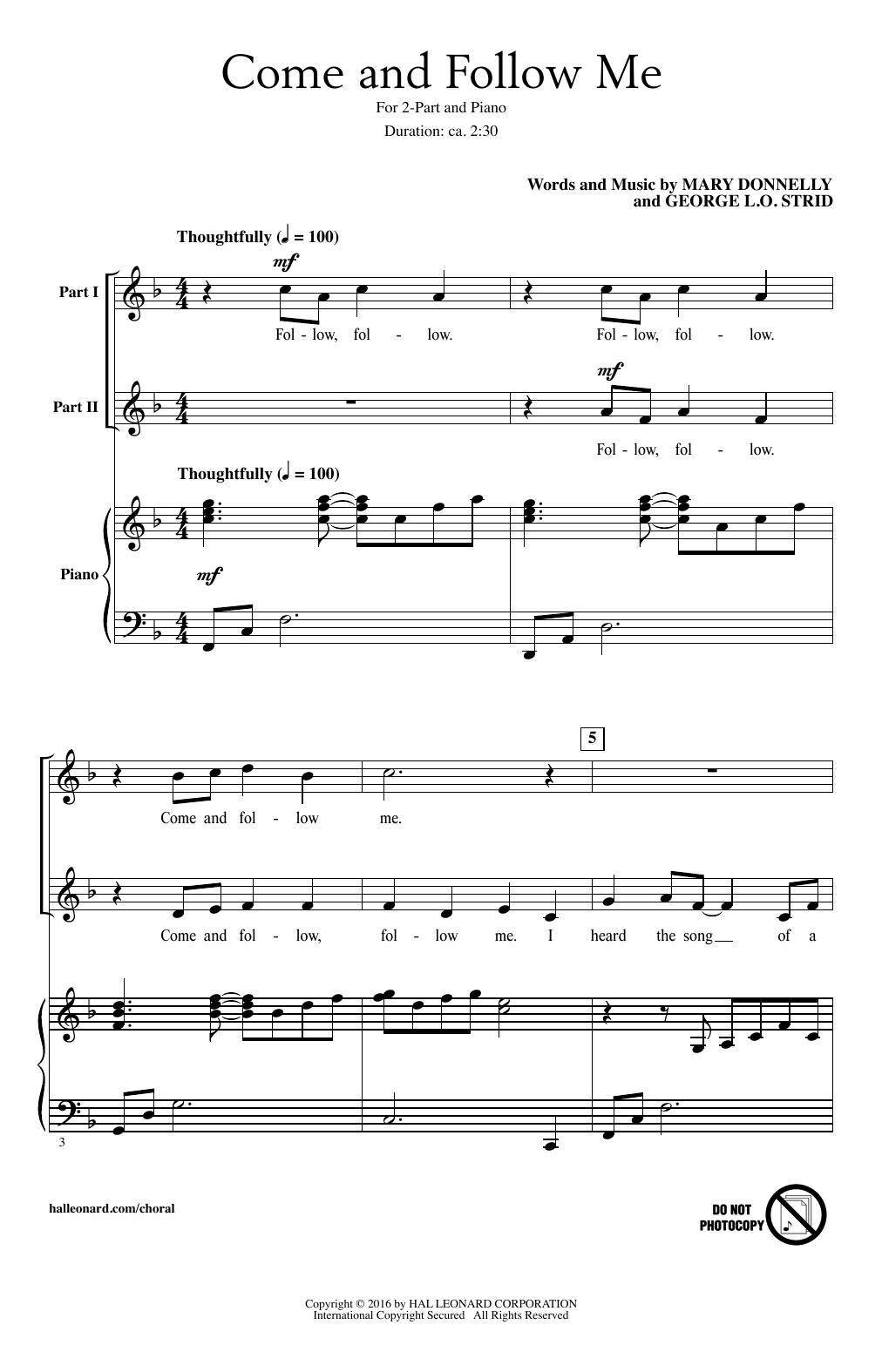 Mary Donnelly Come And Follow Me Sheet Music Notes & Chords for 2-Part Choir - Download or Print PDF