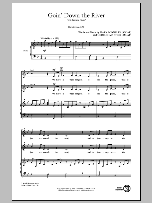 Mary Donnelly Goin' Down The River Sheet Music Notes & Chords for 2-Part Choir - Download or Print PDF