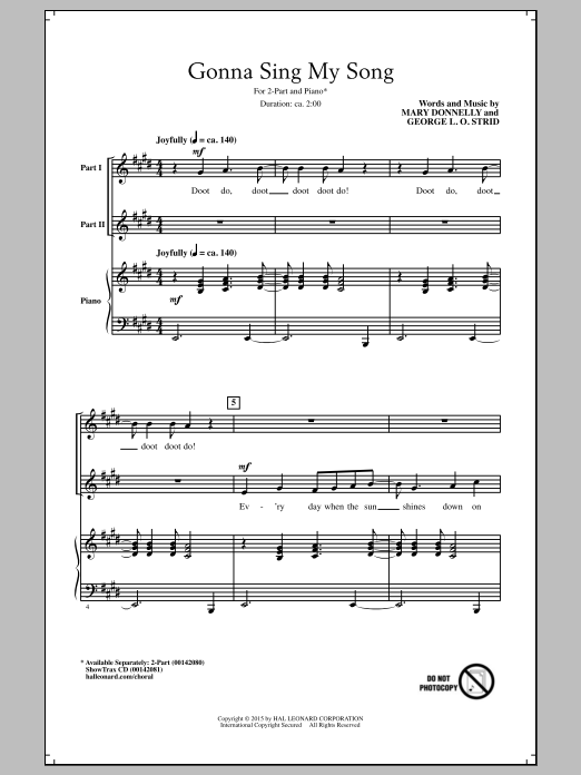 Mary Donnelly Gonna Sing My Song Sheet Music Notes & Chords for 2-Part Choir - Download or Print PDF