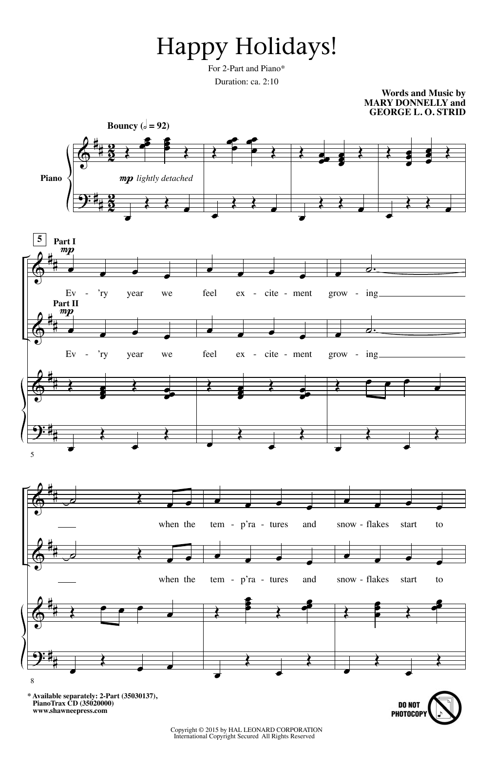 Mary Donnelly Happy Holidays! Sheet Music Notes & Chords for 2-Part Choir - Download or Print PDF