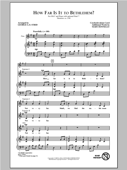 Traditional Carol How Far Is It To Bethlehem? (arr. George L.O. Strid) Sheet Music Notes & Chords for SSA - Download or Print PDF