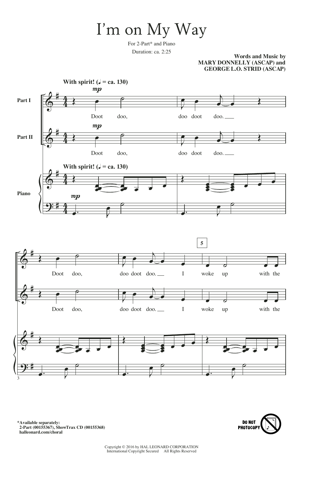 Mary Donnelly I'm On My Way Sheet Music Notes & Chords for 2-Part Choir - Download or Print PDF