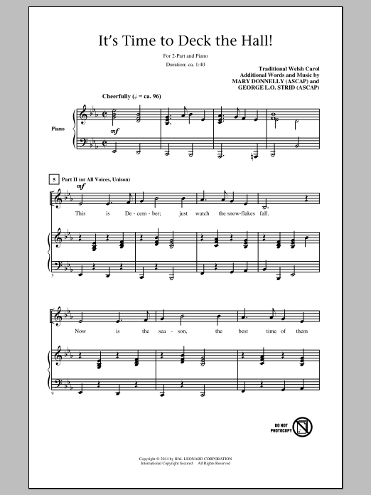 Mary Donnelly It's Time To Deck The Hall! Sheet Music Notes & Chords for 2-Part Choir - Download or Print PDF