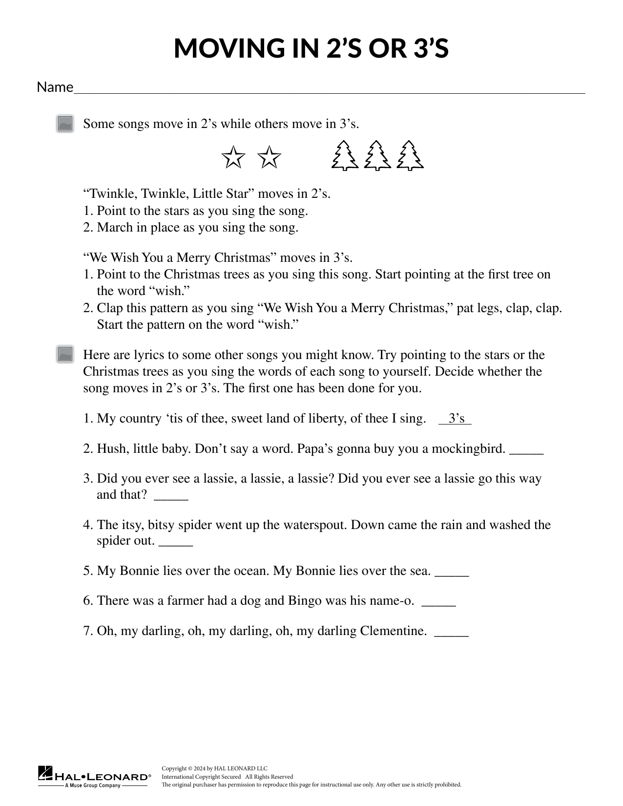 Mary Donelly Moving in 2's or 3's Sheet Music Notes & Chords for Theory Worksheet - Download or Print PDF