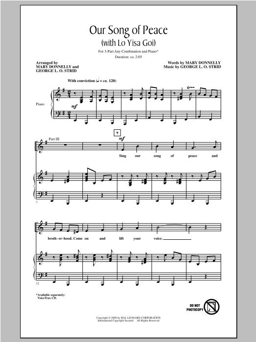 Mary Donnelly Our Song of Peace (with Lo Yisa Goi) Sheet Music Notes & Chords for 3-Part Mixed - Download or Print PDF