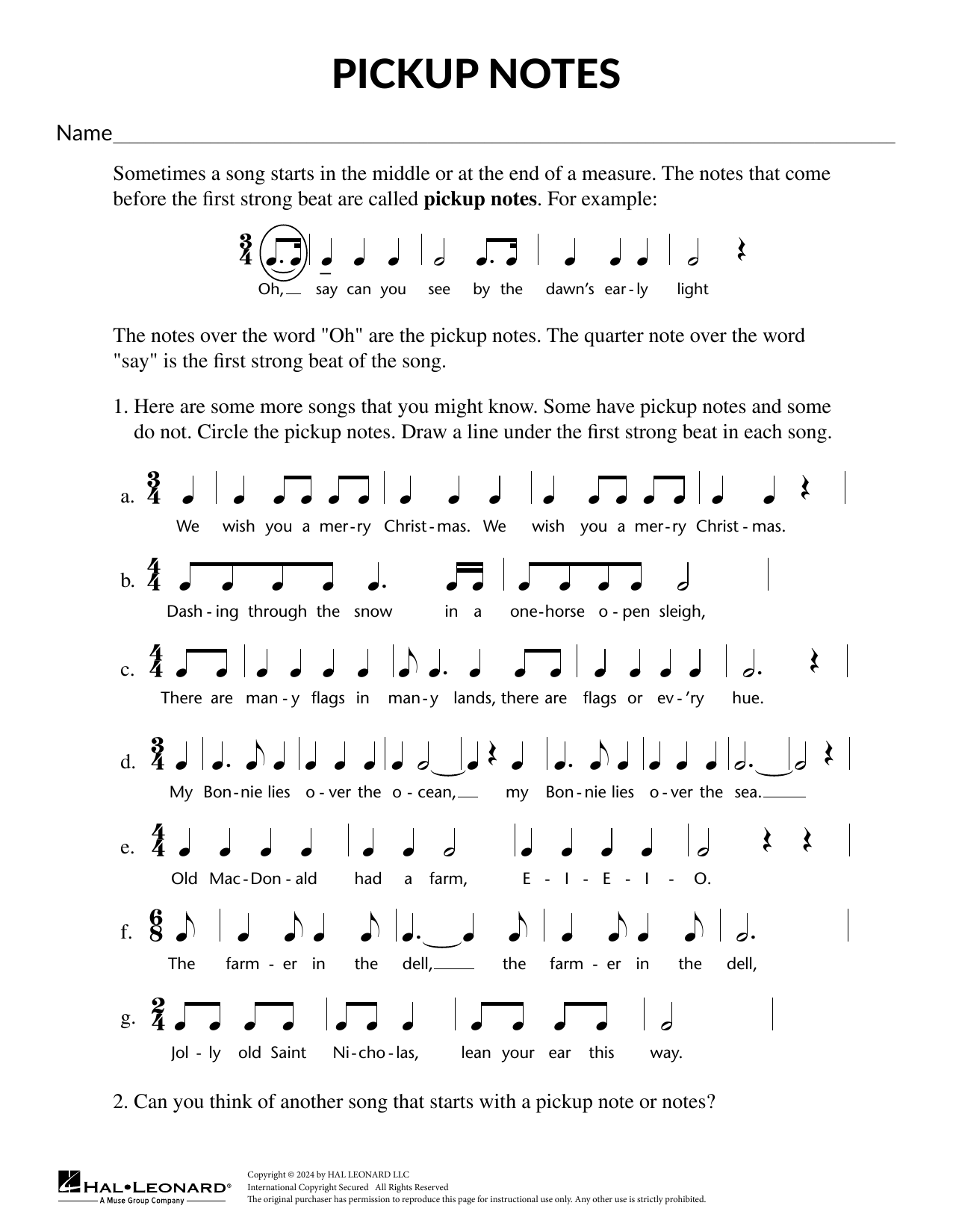 Mary Donnelly Pickup Notes Sheet Music Notes & Chords for Theory Worksheet - Download or Print PDF