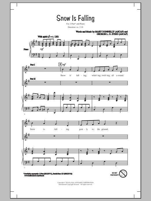 Mary Donnelly Snow Is Falling Sheet Music Notes & Chords for 2-Part Choir - Download or Print PDF