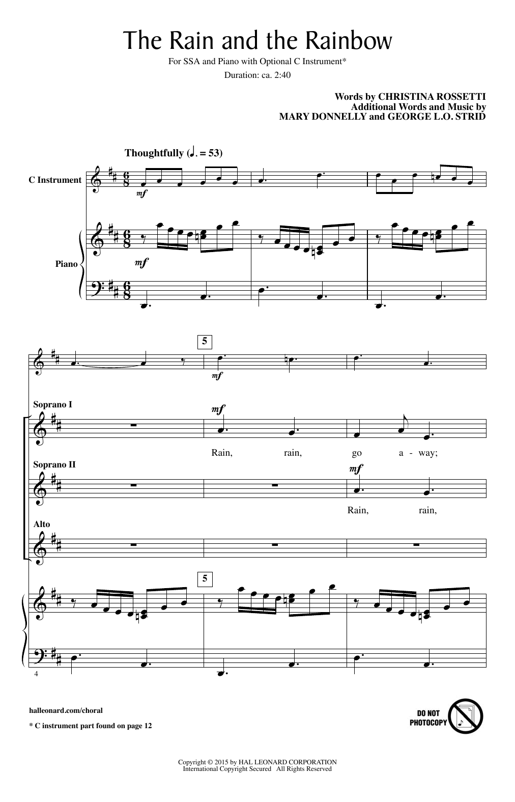 Mary Donnelly The Rain And The Rainbow Sheet Music Notes & Chords for SSA - Download or Print PDF