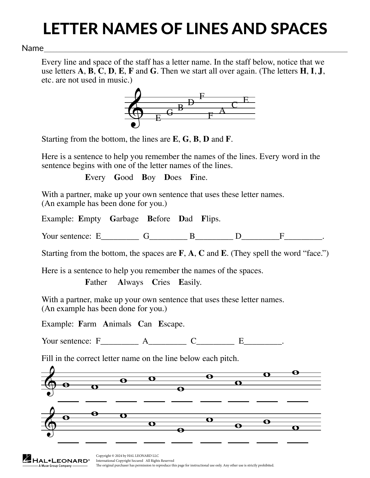 Mary Donnelly The Treble Staff Sheet Music Notes & Chords for Theory Worksheet - Download or Print PDF