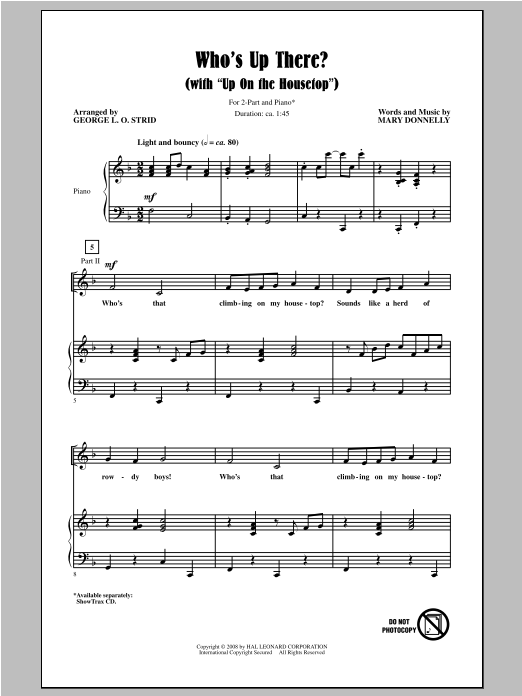 Mary Donnelly Who's Up There? (with Up On The Housetop) (arr. George L.O. Strid) Sheet Music Notes & Chords for 2-Part Choir - Download or Print PDF