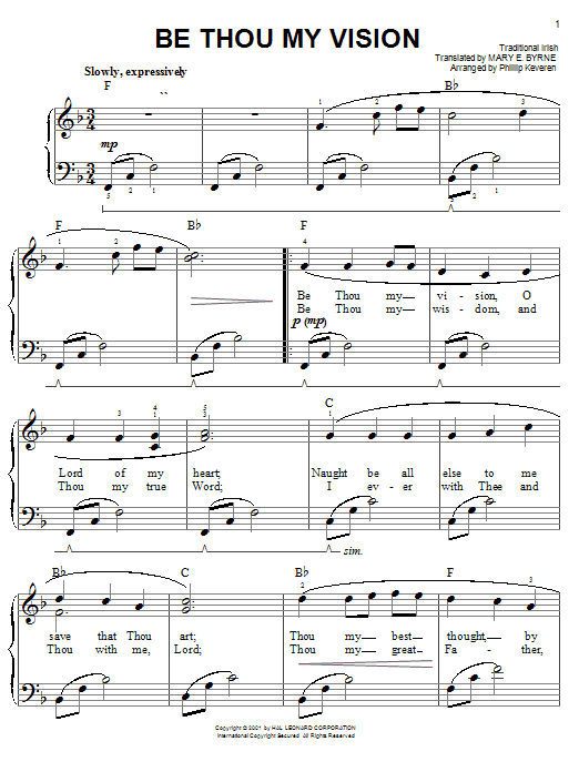 Mary E. Byrne Be Thou My Vision Sheet Music Notes & Chords for Easy Piano - Download or Print PDF