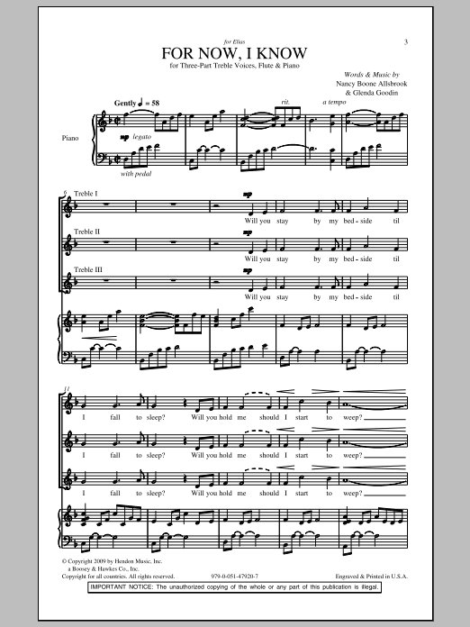 Mary Goetze For Now, I Know Sheet Music Notes & Chords for 3-Part Treble - Download or Print PDF
