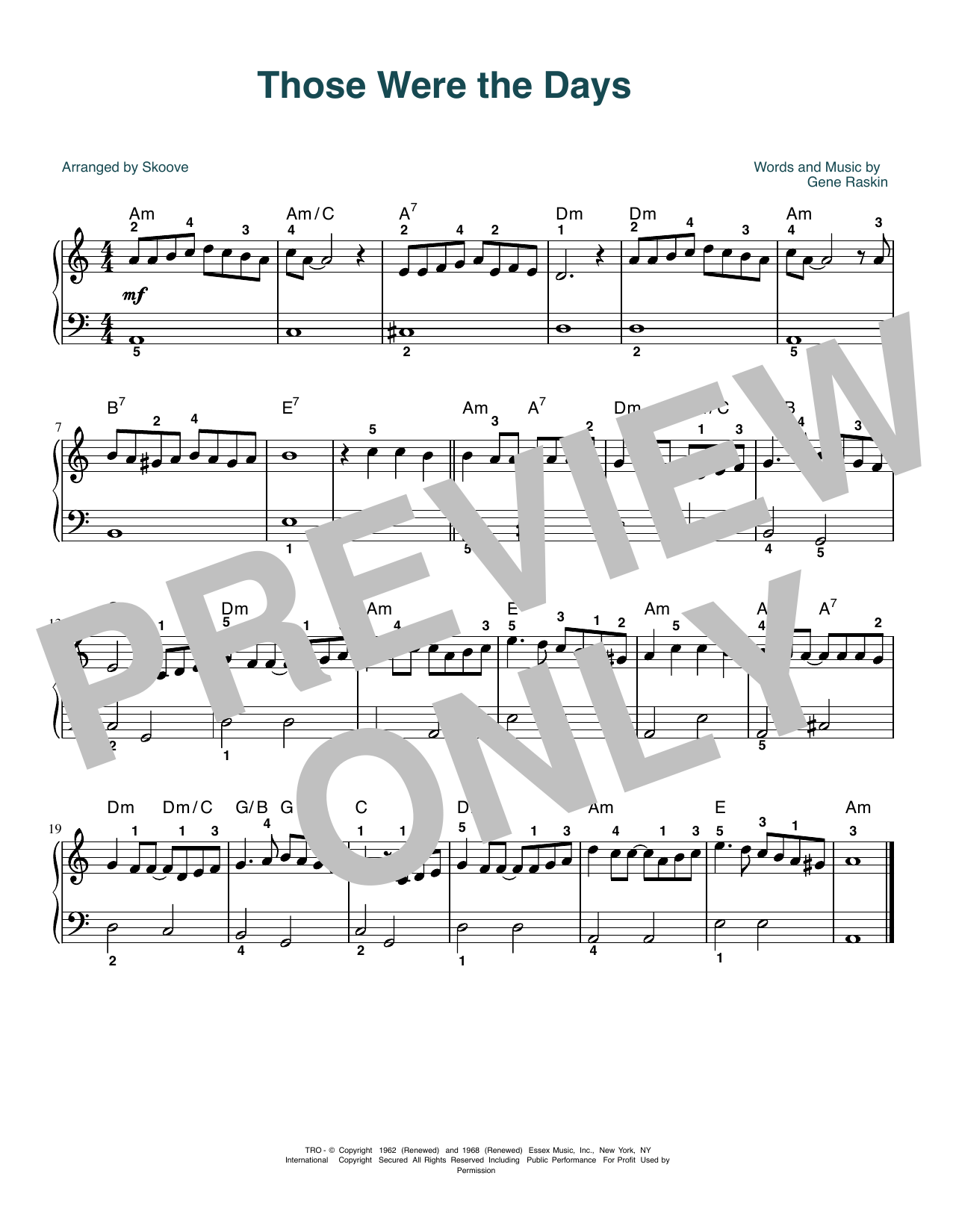 Mary Hopkin Those Were The Days (arr. Skoove) Sheet Music Notes & Chords for Easy Piano - Download or Print PDF