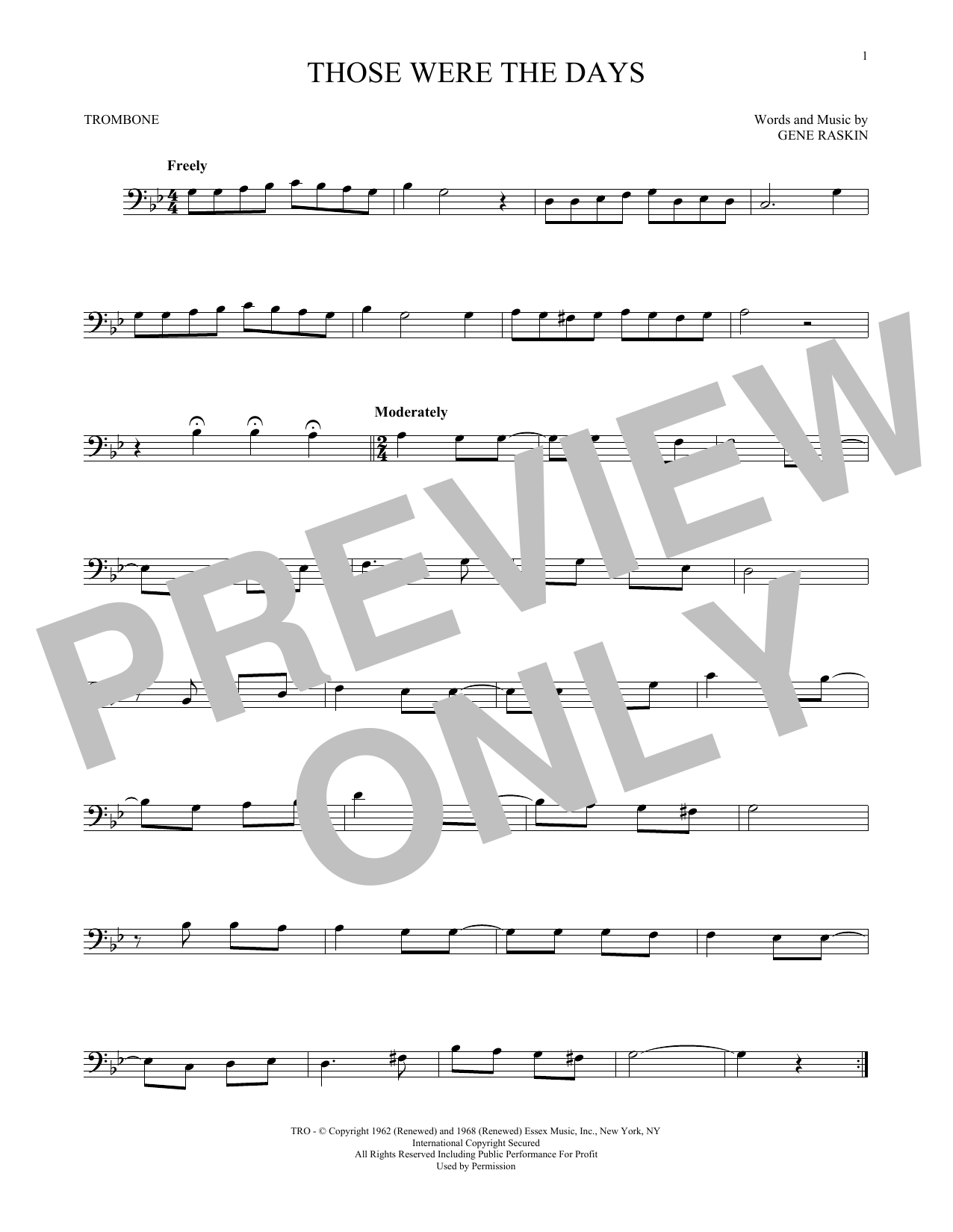 Mary Hopkins Those Were The Days Sheet Music Notes & Chords for French Horn - Download or Print PDF