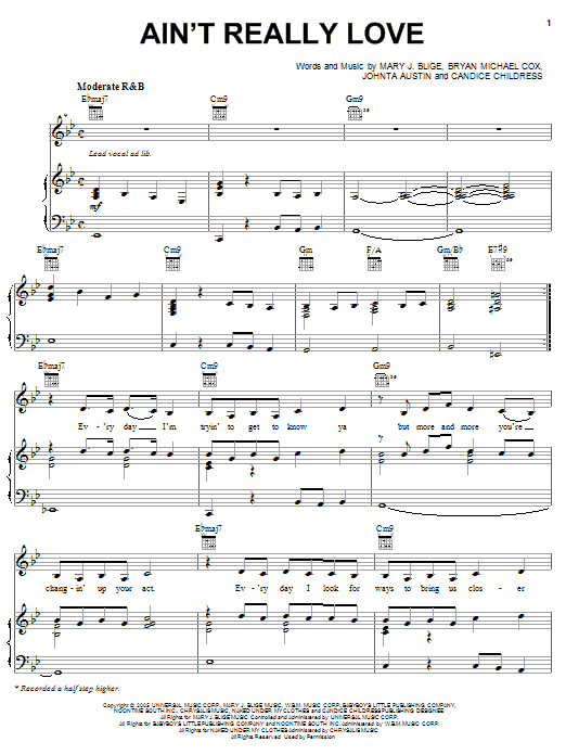 Mary J. Blige Ain't Really Love Sheet Music Notes & Chords for Piano, Vocal & Guitar (Right-Hand Melody) - Download or Print PDF