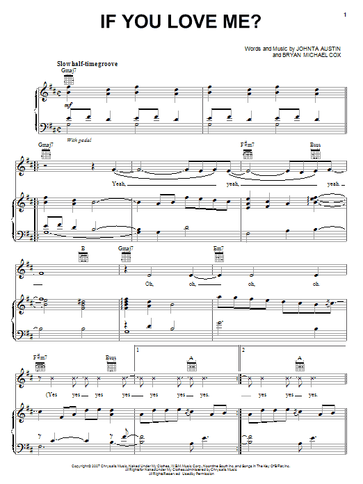 Mary J. Blige If You Love Me? Sheet Music Notes & Chords for Piano, Vocal & Guitar (Right-Hand Melody) - Download or Print PDF