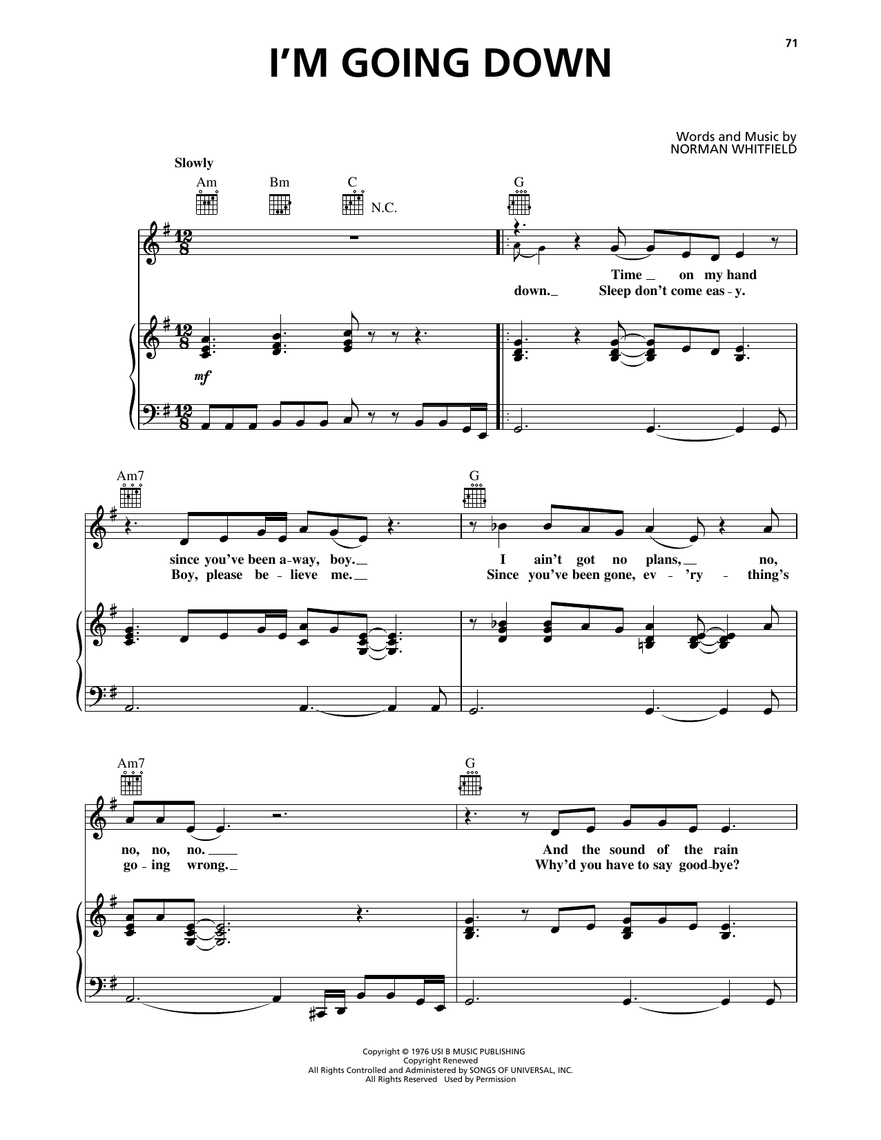Mary J. Blige I'm Going Down Sheet Music Notes & Chords for Piano, Vocal & Guitar (Right-Hand Melody) - Download or Print PDF