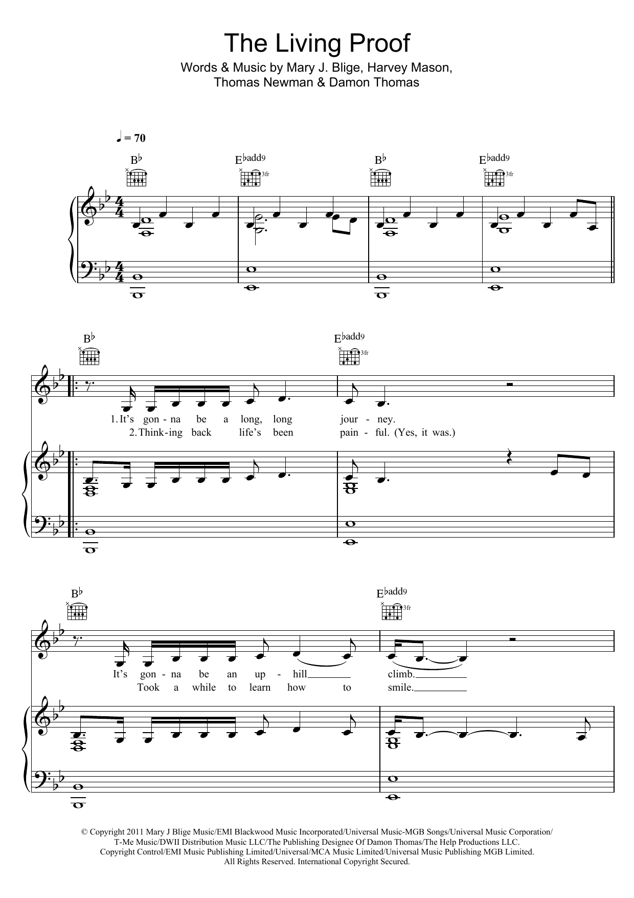 Mary J. Blige Living Proof (From The Help) Sheet Music Notes & Chords for Piano, Vocal & Guitar (Right-Hand Melody) - Download or Print PDF