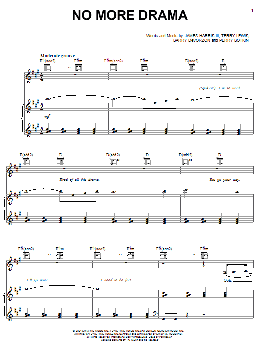 Mary J. Blige No More Drama Sheet Music Notes & Chords for Piano, Vocal & Guitar (Right-Hand Melody) - Download or Print PDF