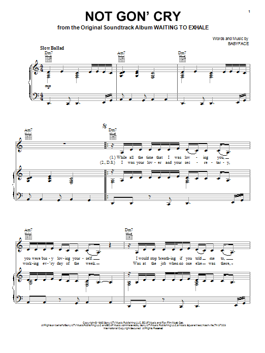 Mary J. Blige Not Gon' Cry Sheet Music Notes & Chords for Piano, Vocal & Guitar (Right-Hand Melody) - Download or Print PDF