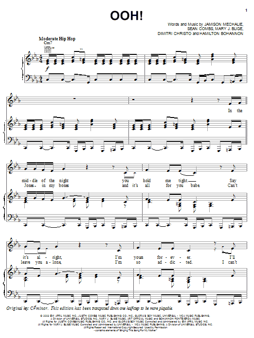 Mary J. Blige Ooh! Sheet Music Notes & Chords for Piano, Vocal & Guitar (Right-Hand Melody) - Download or Print PDF