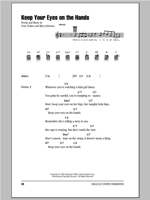 Mary Johnston Keep Your Eyes On The Hands Sheet Music Notes & Chords for Ukulele with Strumming Patterns - Download or Print PDF