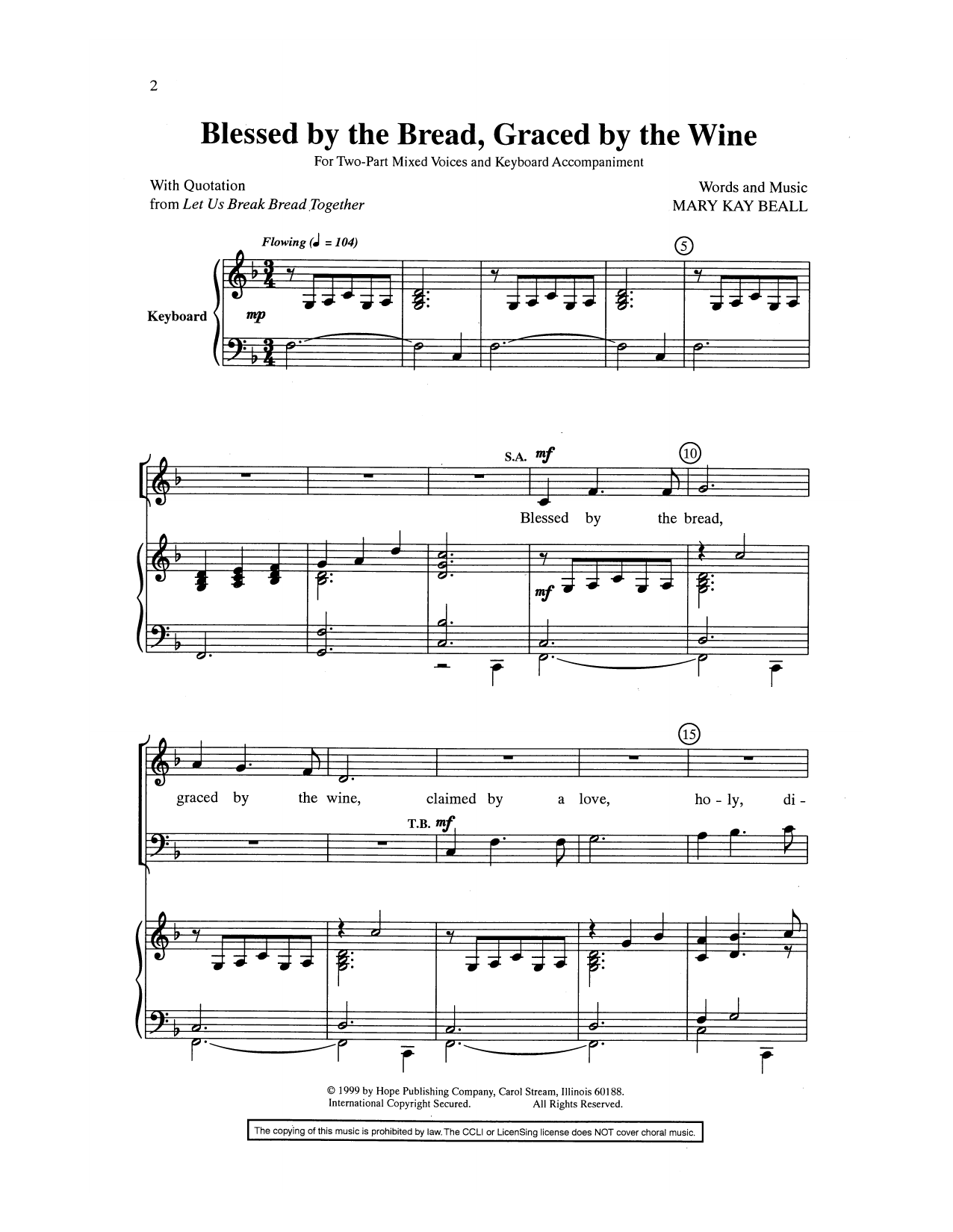 Mary Kay Beall Blessed By The Bread, Graced By The Wine Sheet Music Notes & Chords for Piano & Vocal - Download or Print PDF