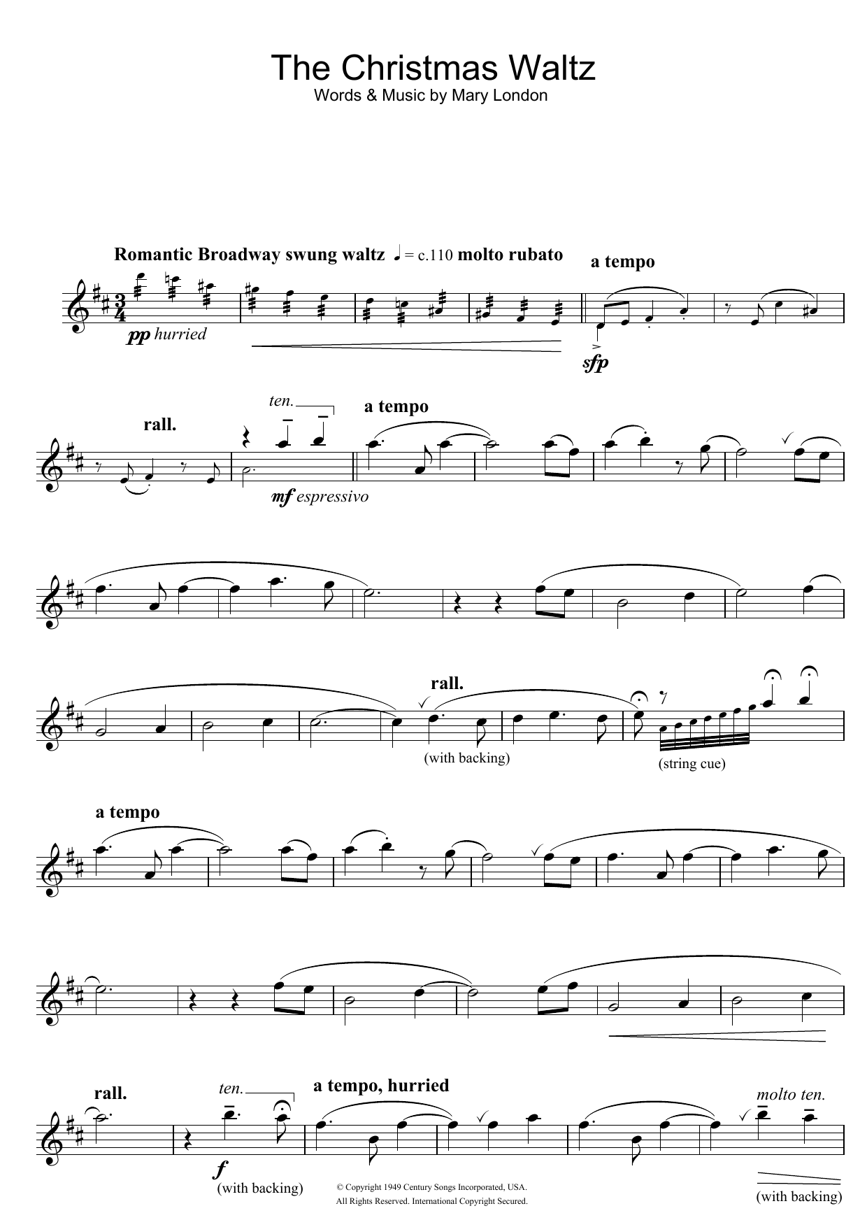Mary London The Christmas Waltz Sheet Music Notes & Chords for Clarinet - Download or Print PDF