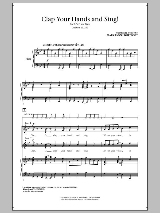 Mary Lynn Lightfoot Clap Your Hands And Sing! Sheet Music Notes & Chords for SATB - Download or Print PDF