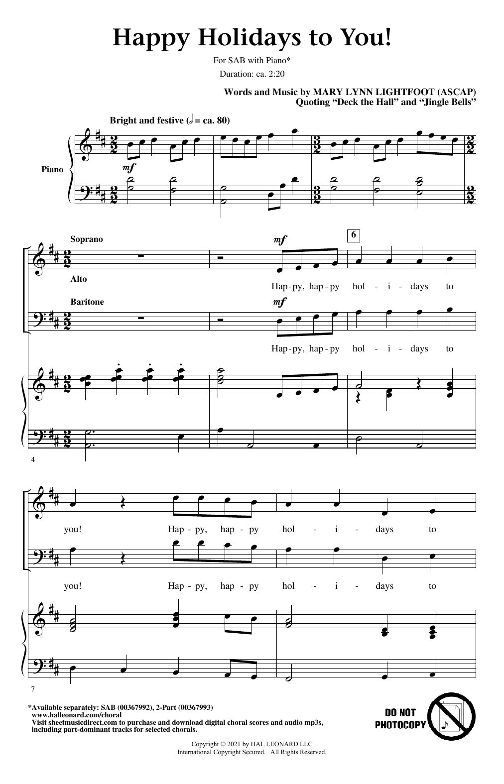 Mary Lynn Lightfoot Happy Holidays To You! Sheet Music Notes & Chords for SAB Choir - Download or Print PDF