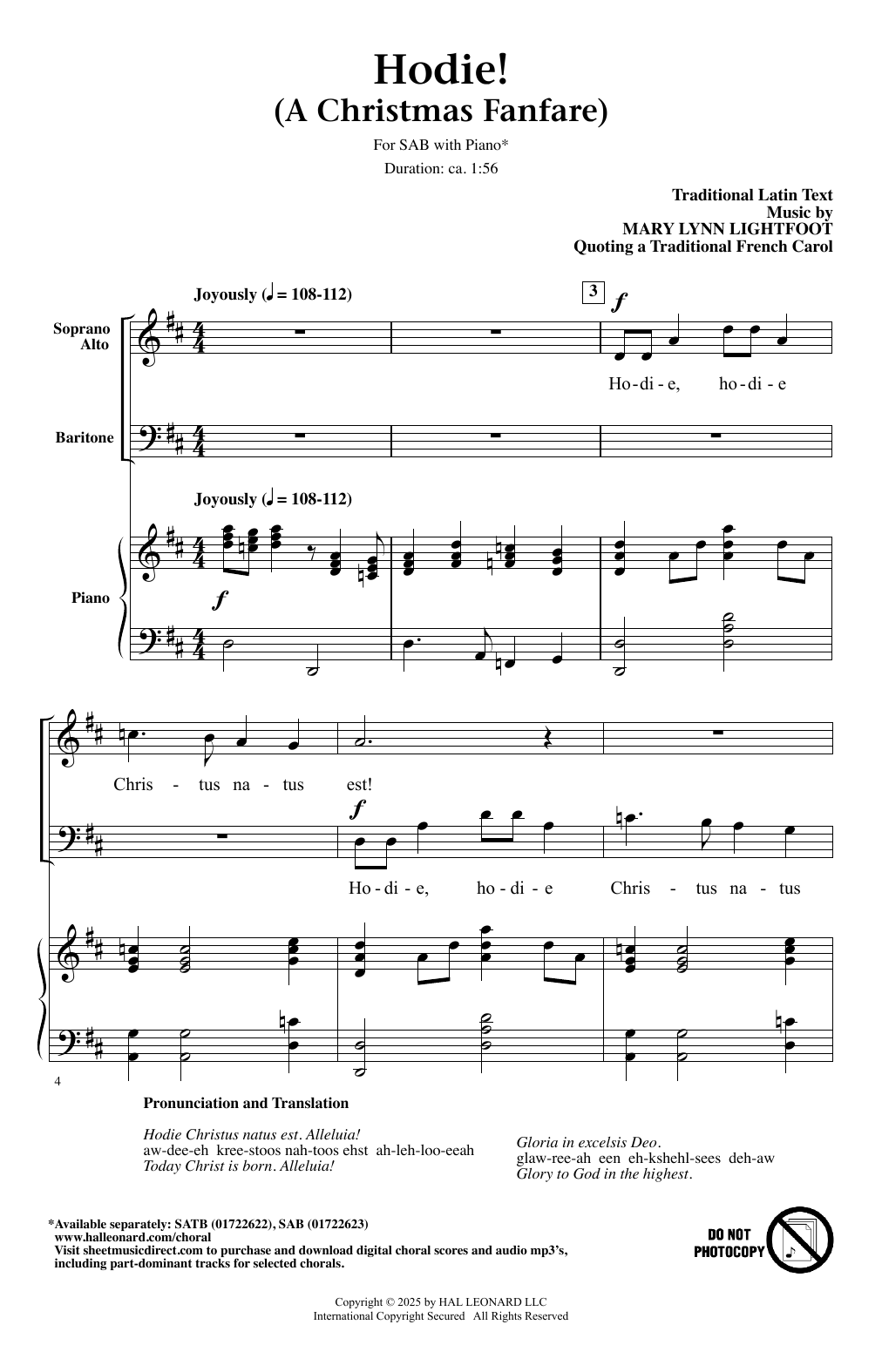 Mary Lynn Lightfoot Hodie (A Christmas Fanfare) Sheet Music Notes & Chords for SAB Choir - Download or Print PDF