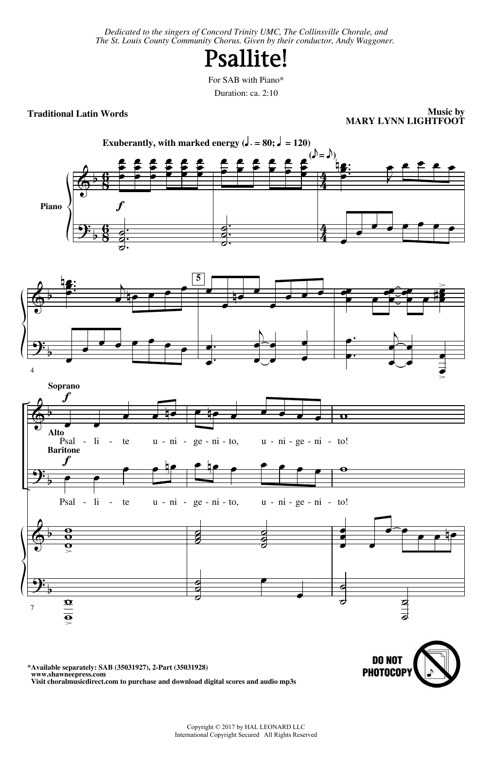 Mary Lynn Lightfoot Psallite! Sheet Music Notes & Chords for SAB - Download or Print PDF