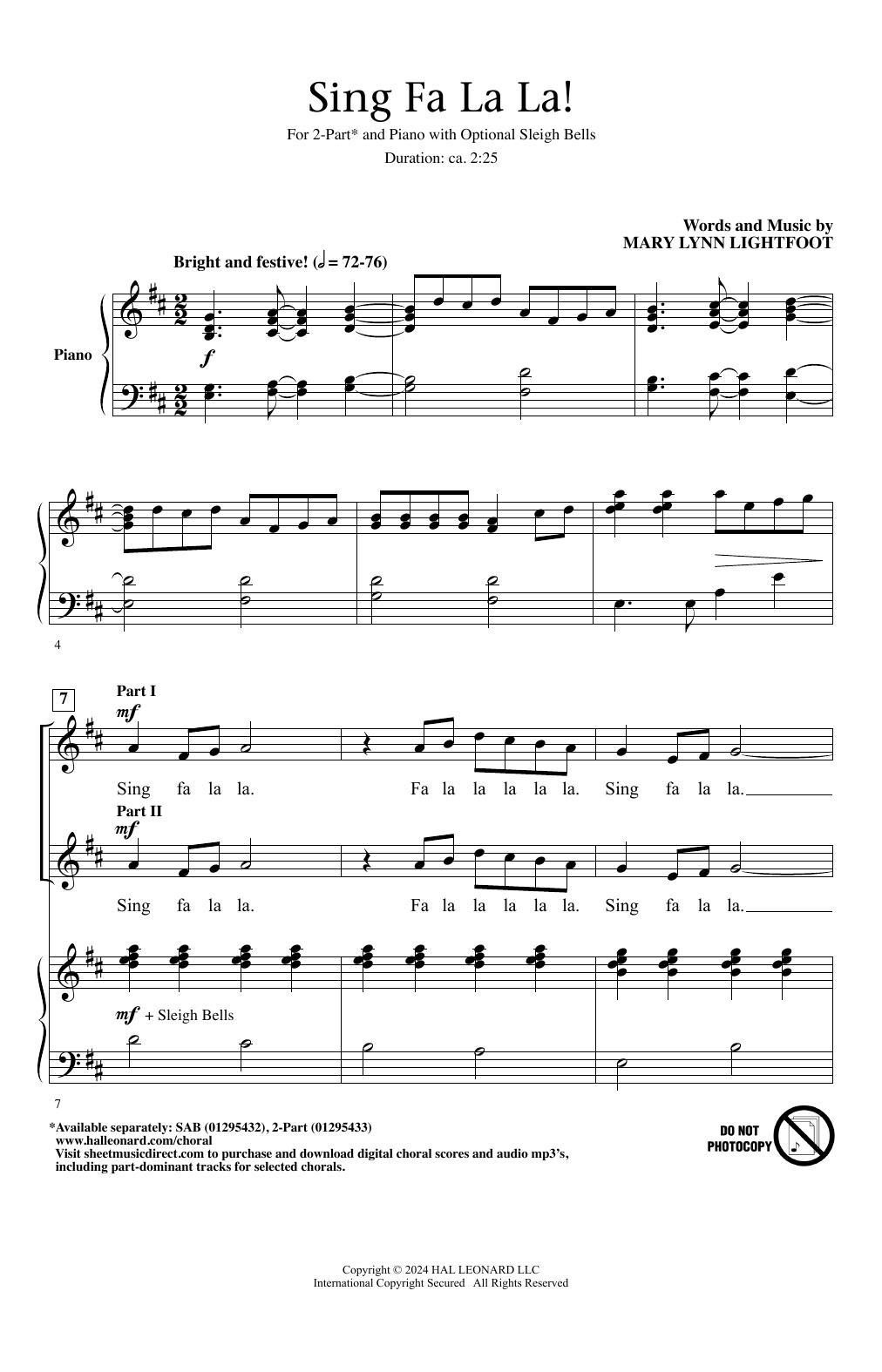 Mary Lynn Lightfoot Sing Fa La La! Sheet Music Notes & Chords for 2-Part Choir - Download or Print PDF