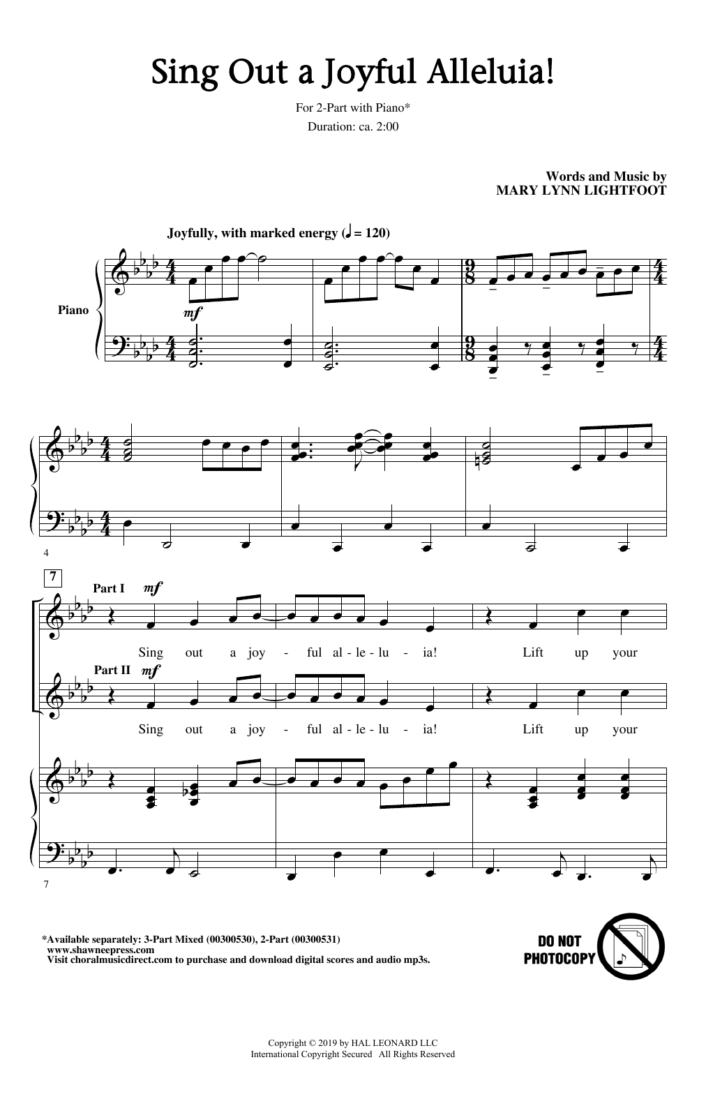 Mary Lynn Lightfoot Sing Out A Joyful Alleluia! Sheet Music Notes & Chords for 2-Part Choir - Download or Print PDF