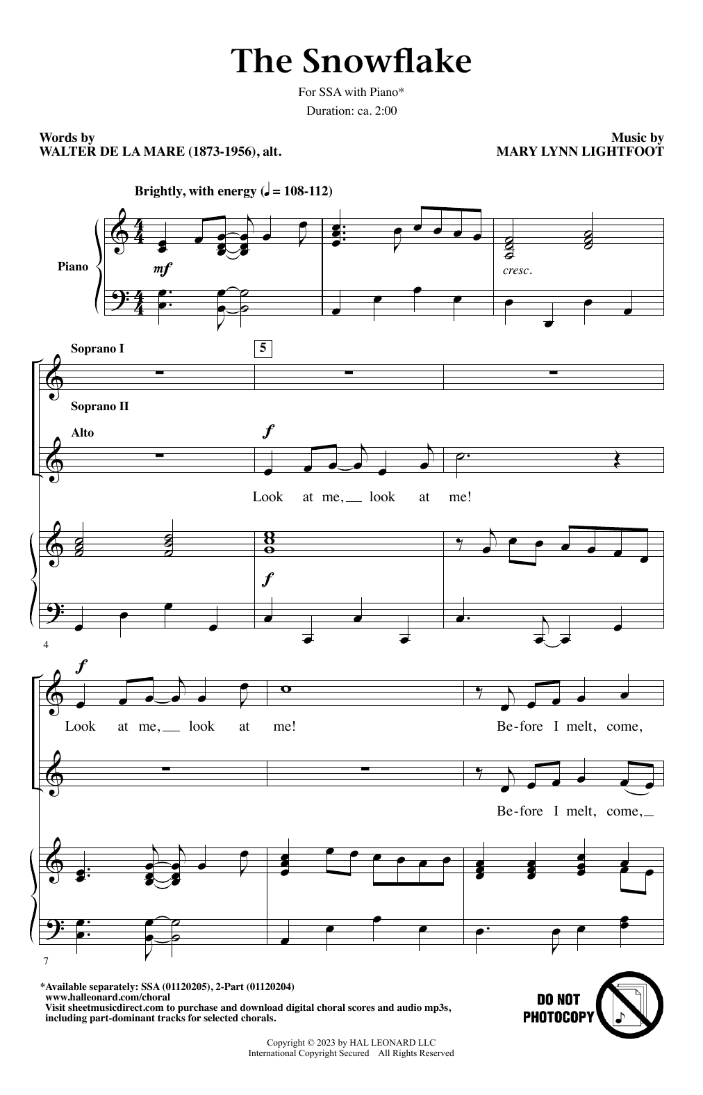 Mary Lynn Lightfoot The Snowflake Sheet Music Notes & Chords for SSA Choir - Download or Print PDF