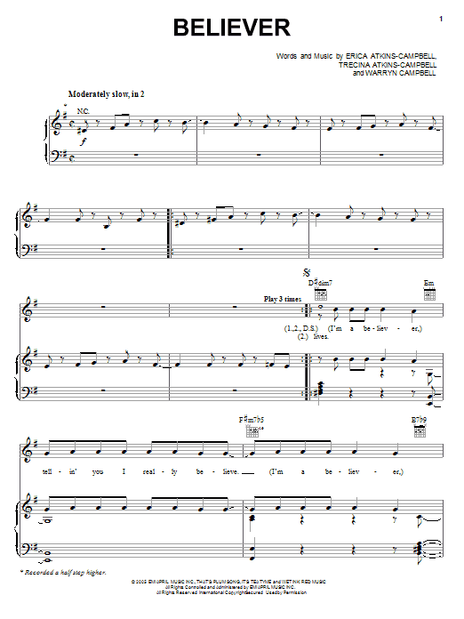 Mary Mary Believer Sheet Music Notes & Chords for Piano, Vocal & Guitar (Right-Hand Melody) - Download or Print PDF Mary Mary Believer Sheet Music Notes & Chords for Piano, Vocal & Guitar (Right-Hand Melody) - Download or Print PDF