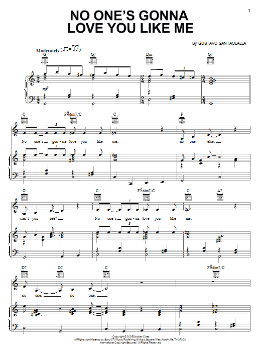 Mary McBride No One's Gonna Love You Like Me Sheet Music Notes & Chords for Piano, Vocal & Guitar (Right-Hand Melody) - Download or Print PDF