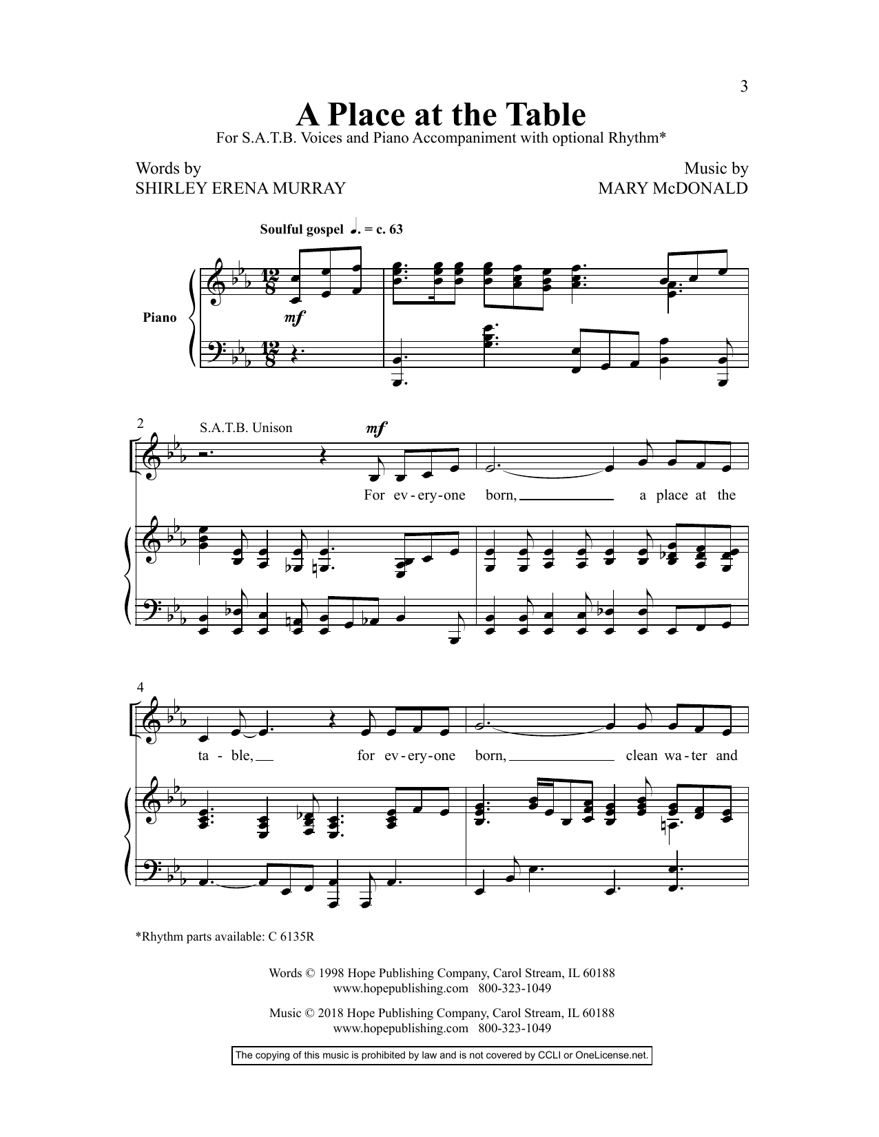 Mary McDonald A Place At The Table Sheet Music Notes & Chords for Choral - Download or Print PDF