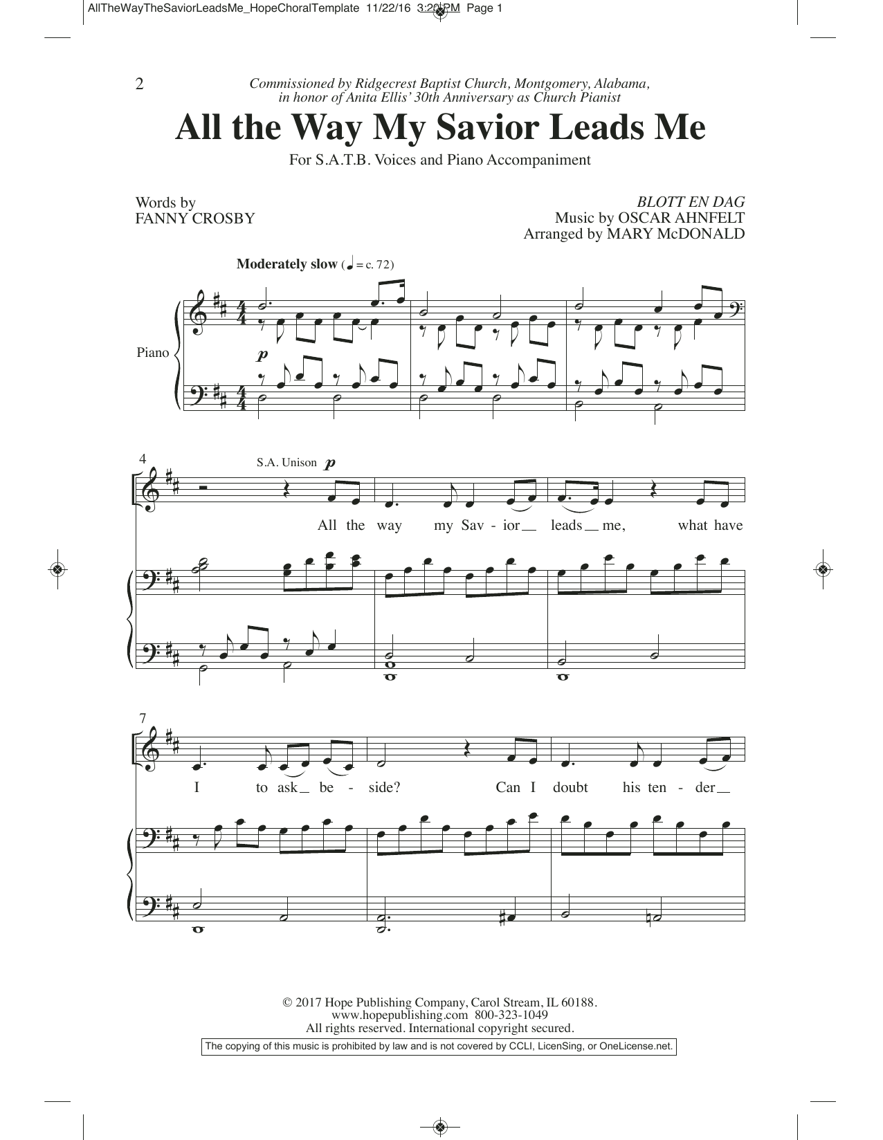 Mary McDonald All the Way My Savior Leads Me Sheet Music Notes & Chords for Choir - Download or Print PDF