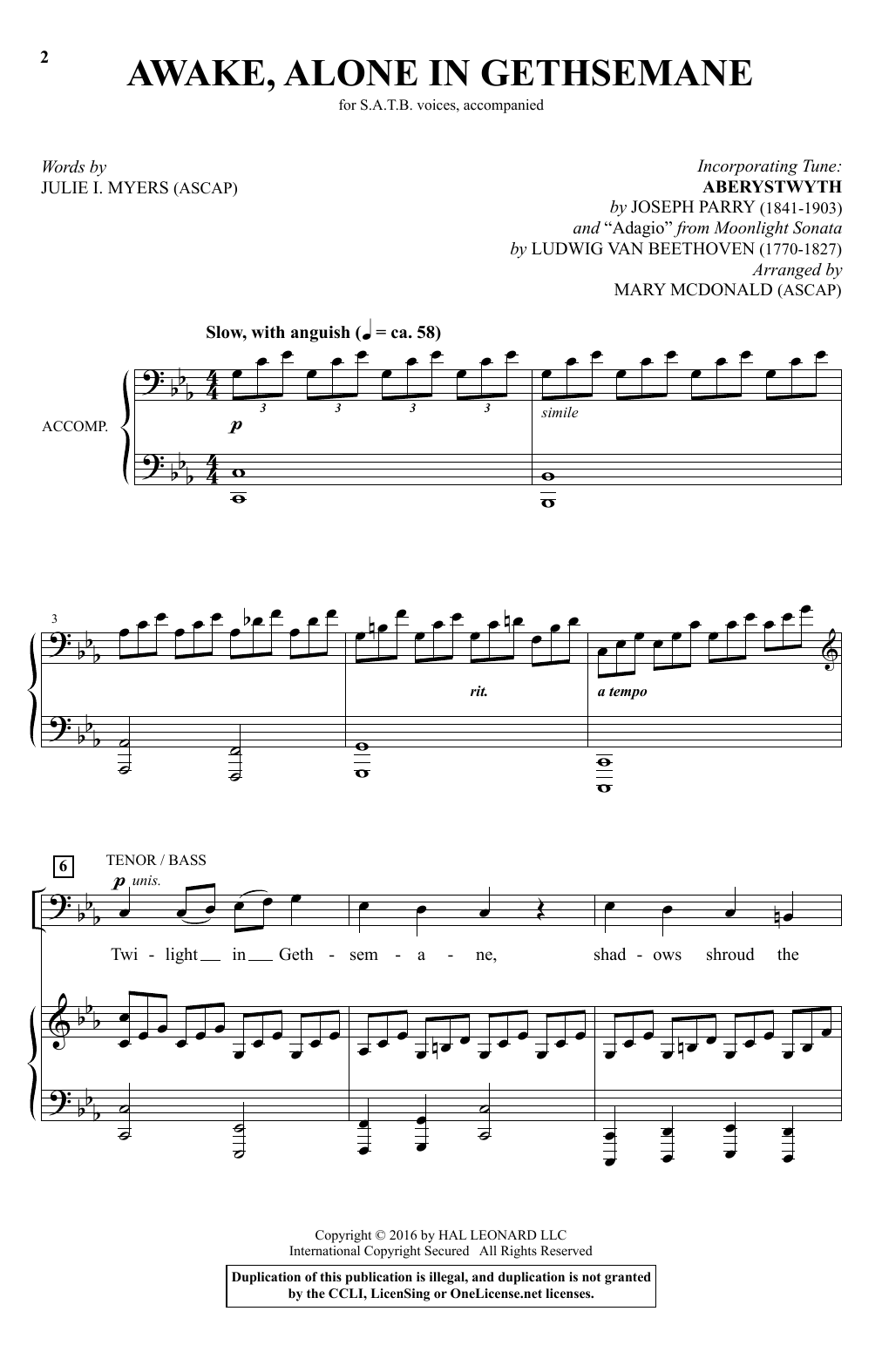 Mary McDonald Awake, Alone In Gethsemane Sheet Music Notes & Chords for SATB - Download or Print PDF