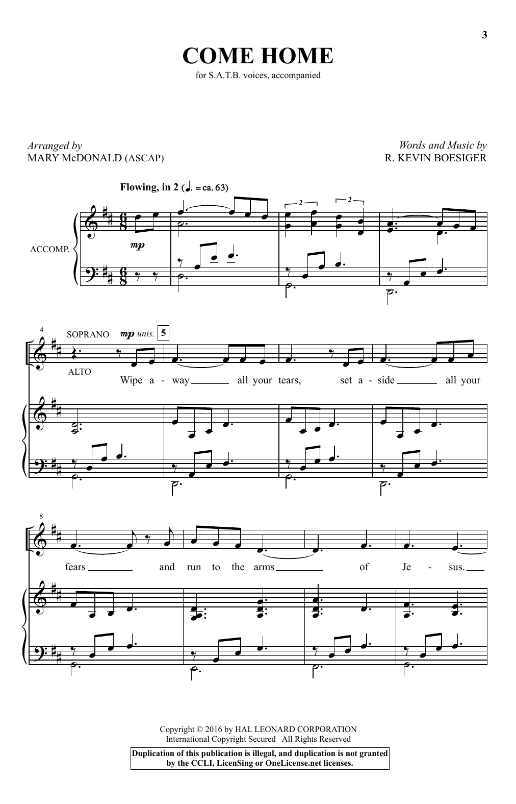 Mary McDonald Come Home Sheet Music Notes & Chords for SATB - Download or Print PDF