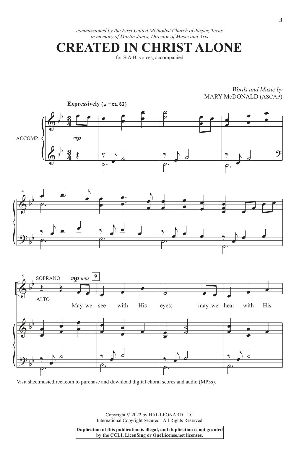 Mary McDonald Created In Christ Alone Sheet Music Notes & Chords for SAB Choir - Download or Print PDF
