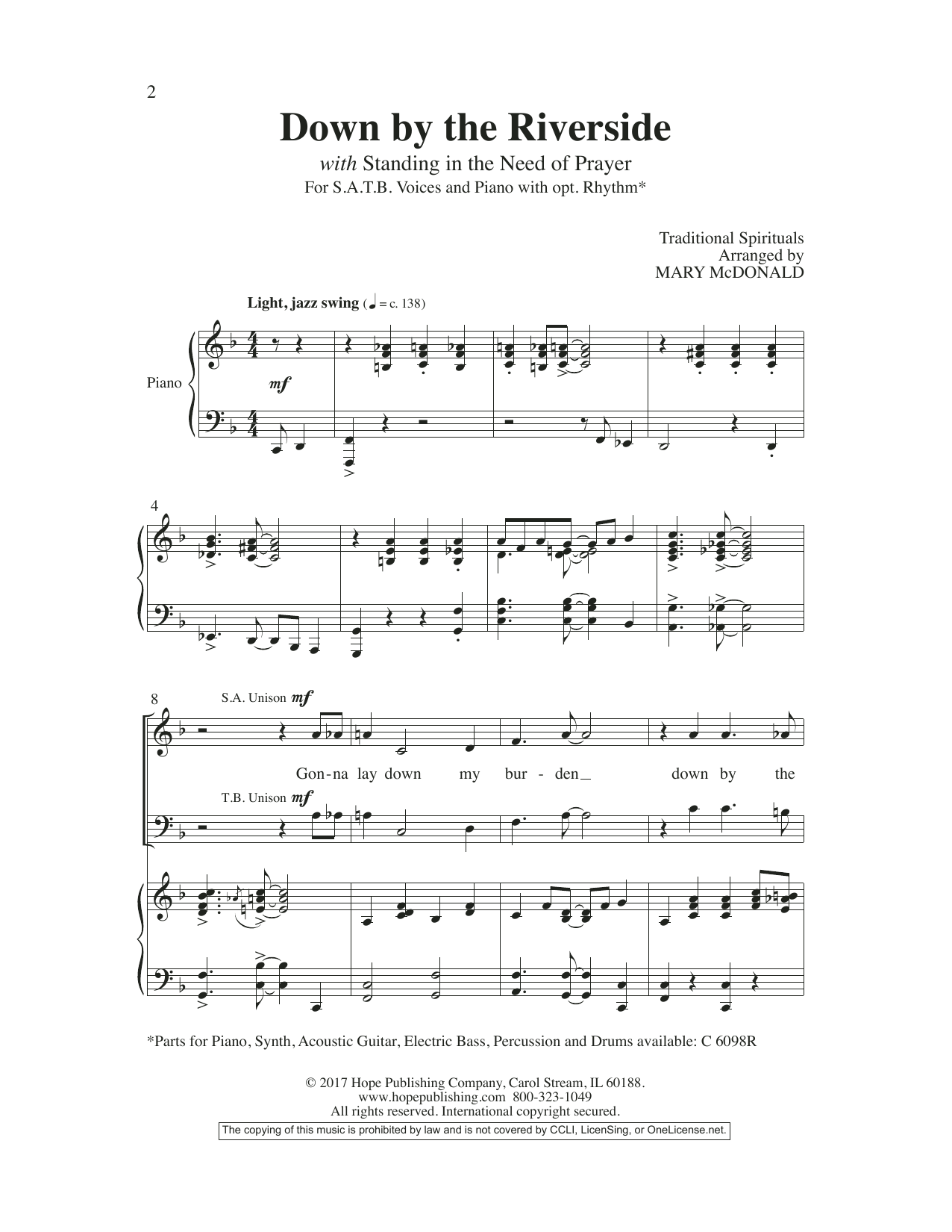 Mary McDonald Down by the Riverside Sheet Music Notes & Chords for Choral - Download or Print PDF