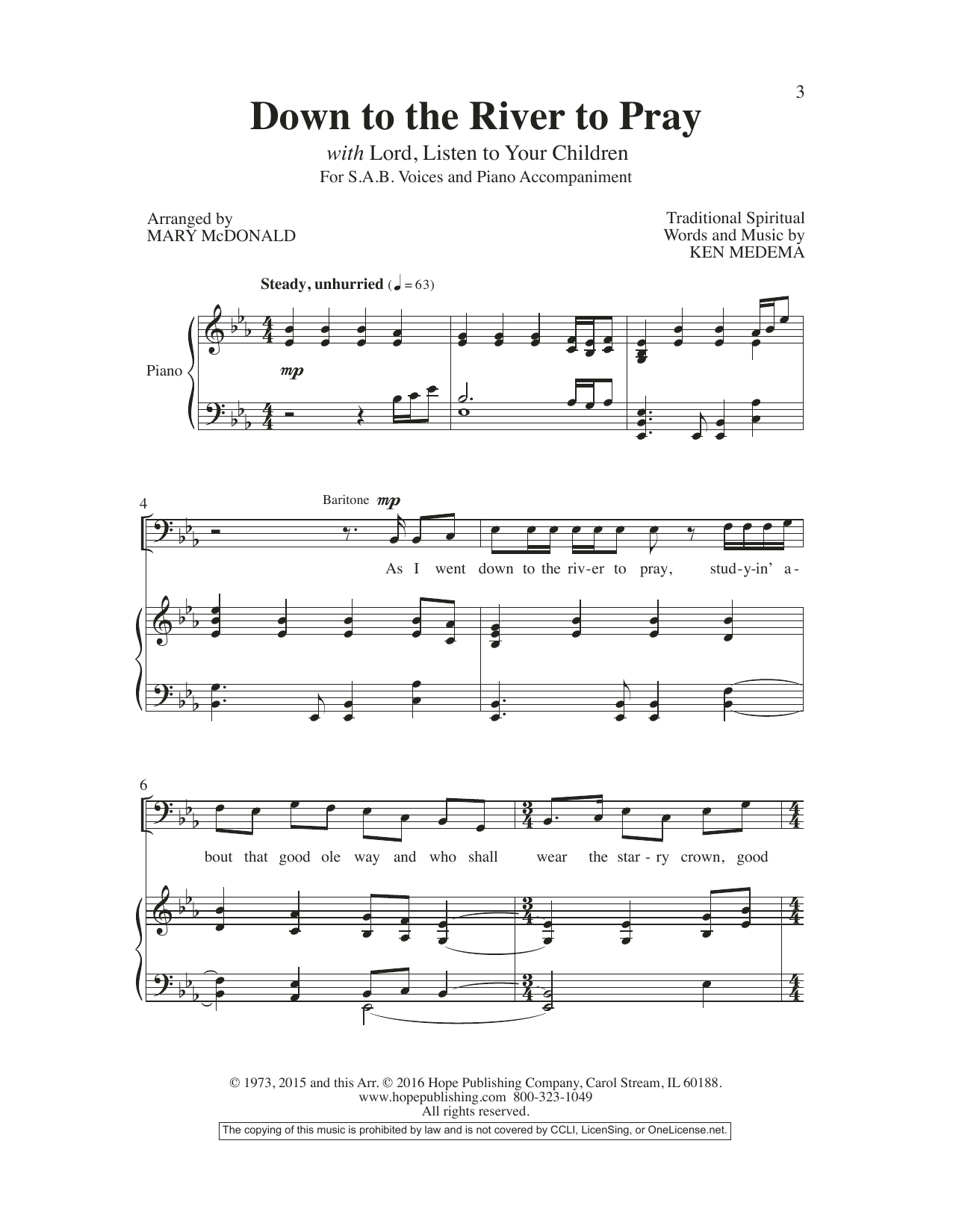 Mary McDonald Down to the River to Pray Sheet Music Notes & Chords for Choir - Download or Print PDF