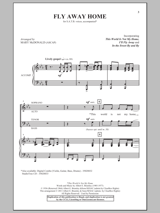 Mary McDonald Fly Away Home Sheet Music Notes & Chords for SATB - Download or Print PDF