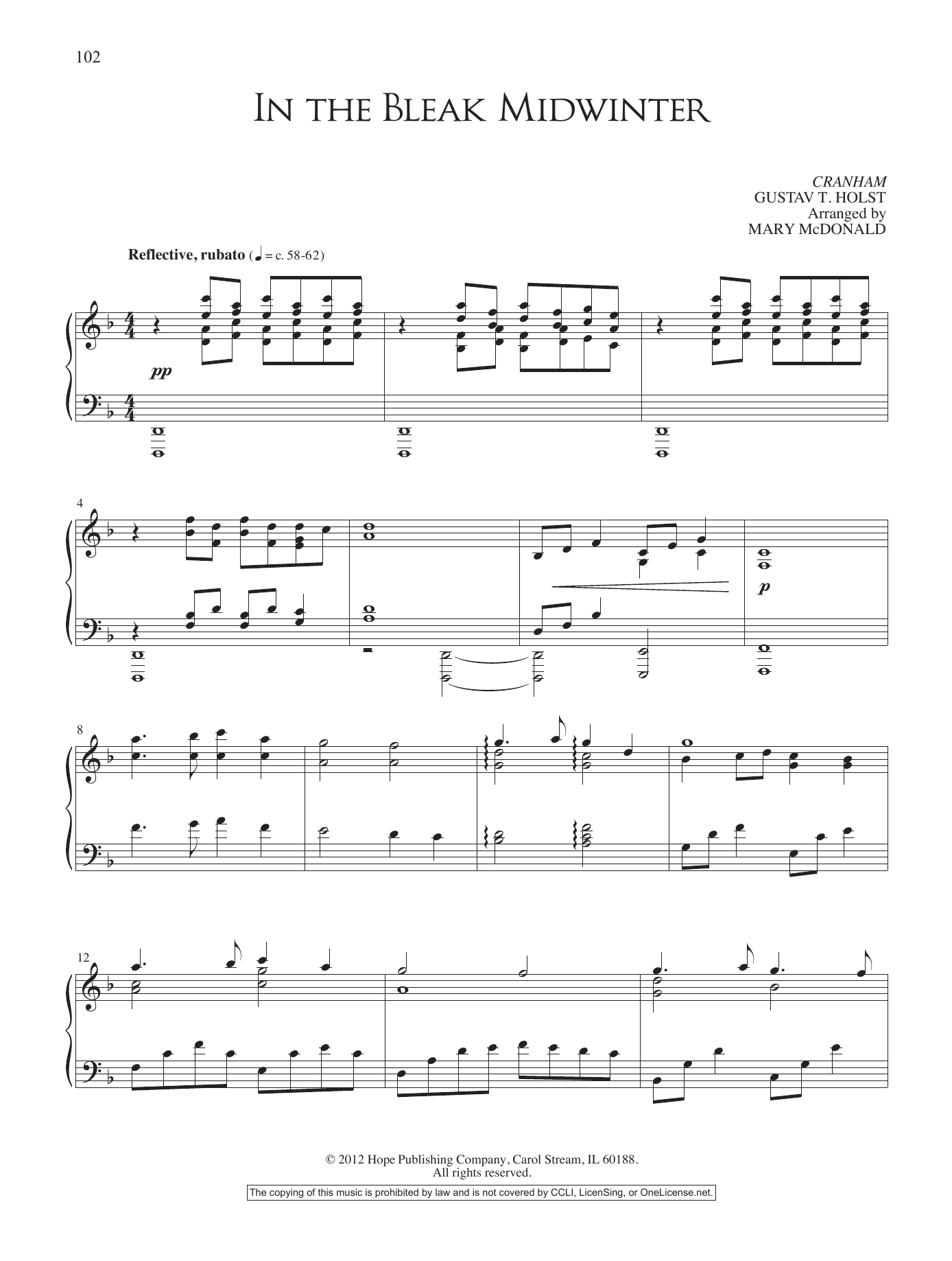 Mary McDonald In The Bleak Midwinter Sheet Music Notes & Chords for Piano Solo - Download or Print PDF