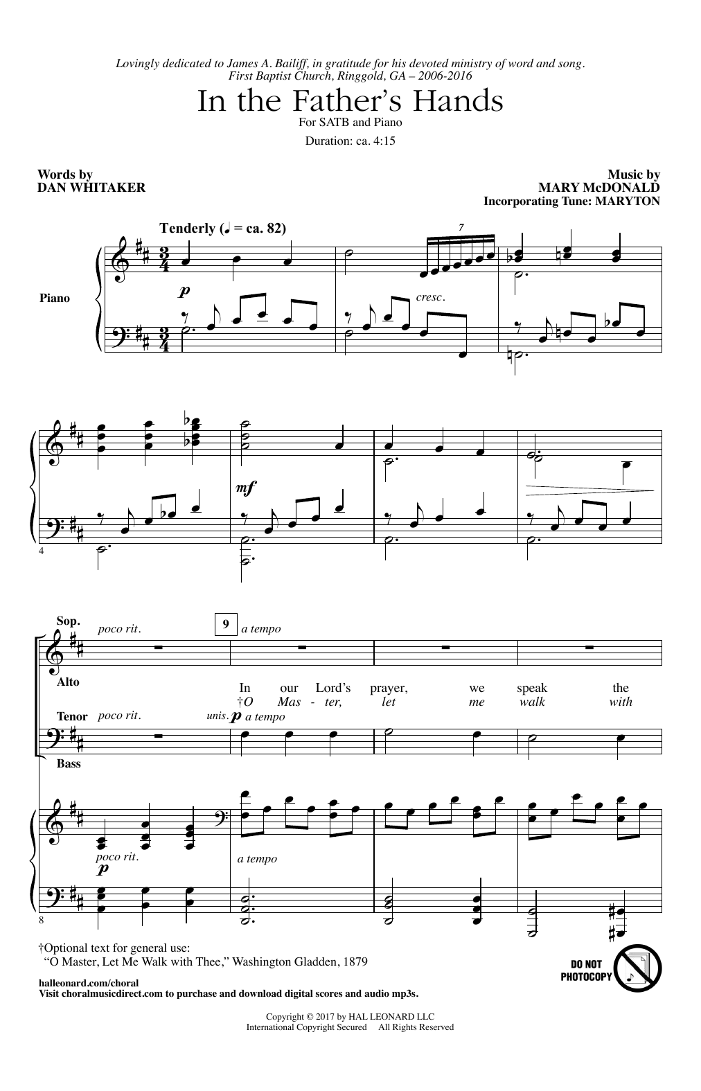Mary McDonald In The Father's Hands Sheet Music Notes & Chords for SATB - Download or Print PDF