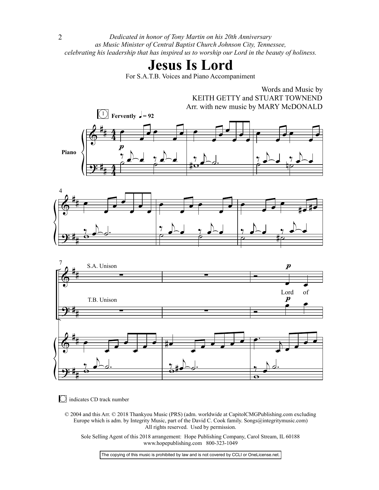 Mary McDonald Jesus Is Lord Sheet Music Notes & Chords for Choral - Download or Print PDF