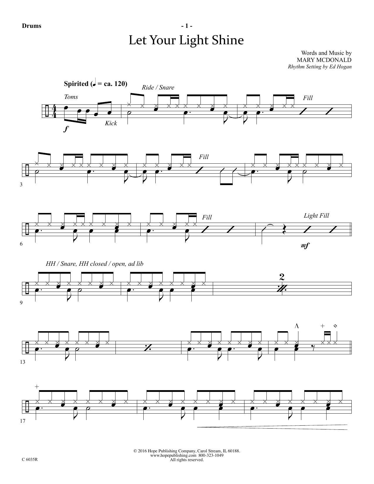 Mary McDonald Let Your Light Shine - Drums Sheet Music Notes & Chords for Choir Instrumental Pak - Download or Print PDF